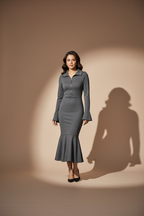 Aluna Half Zip Fishtail Hem Flared Sleeve Dress