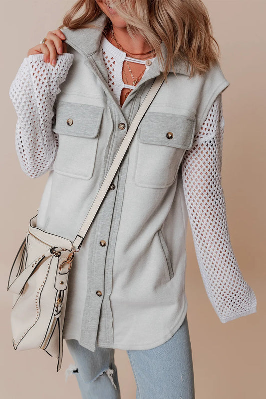 Pocketed Button Up Collared Neck Vest Trendsi