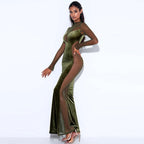 Velvet Mesh Splicing Long-sleeved Dress