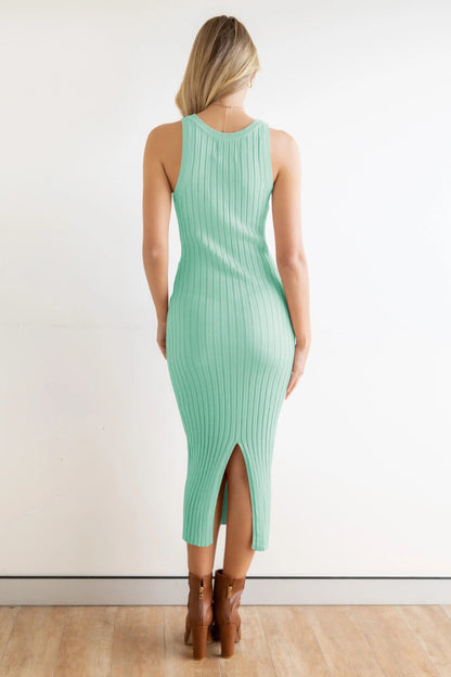 Slit Ribbed Round Neck Sleeveless Dress Trendsi