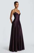 Alana Strapless Satin Cinched-Waist Maxi Evening Gown
