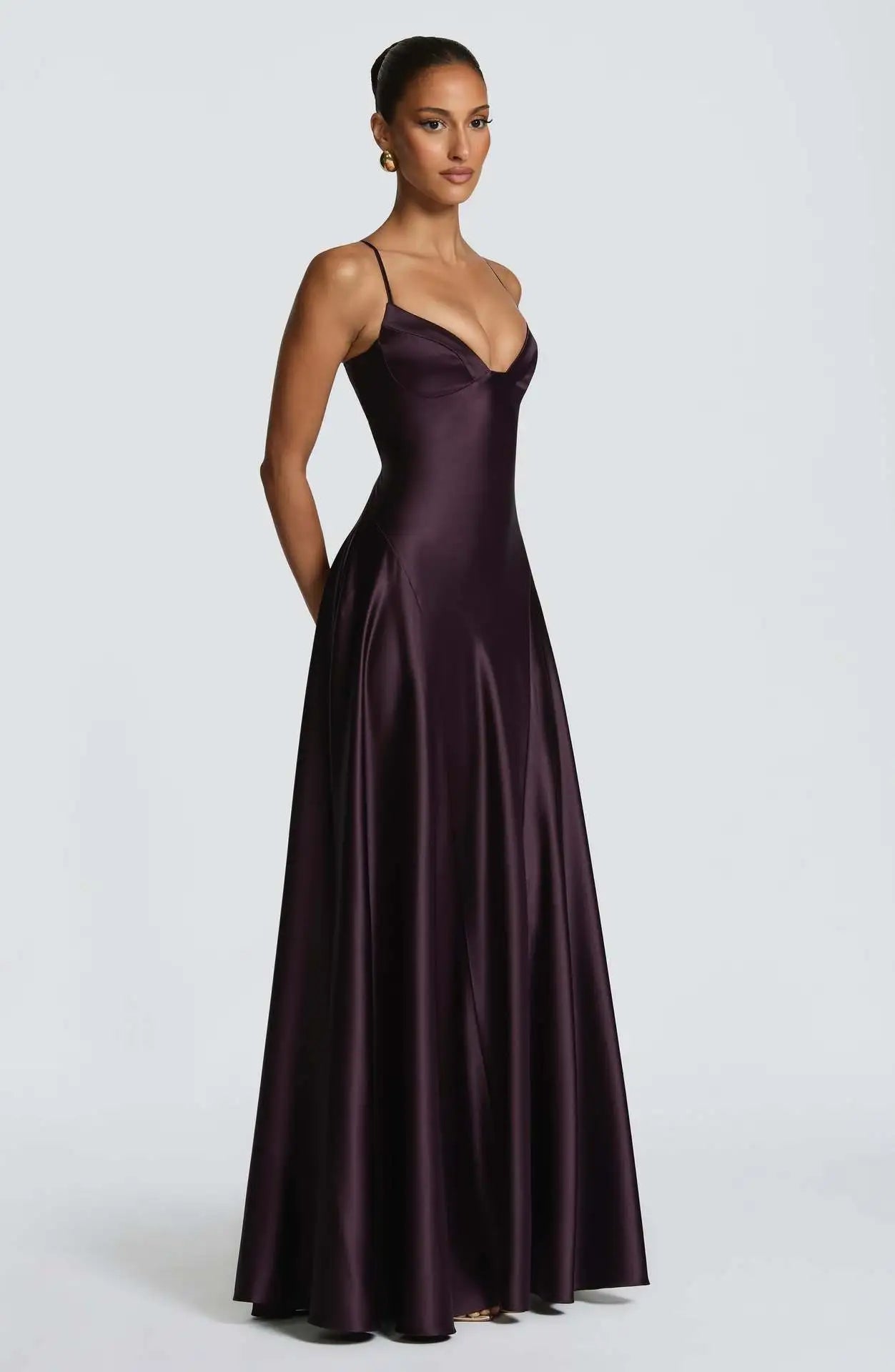 Alana Strapless Satin Cinched-Waist Maxi Evening Gown