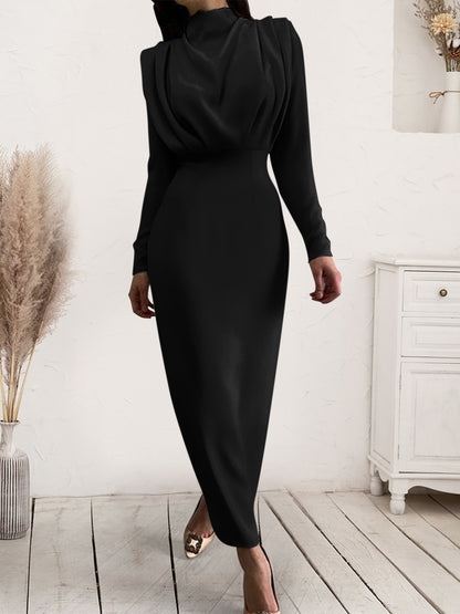 Ruched Turtleneck Long Sleeve Dress Trendsi