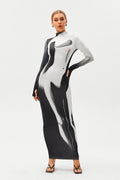 2023 New Ins Fashion Personalized Personality Round Collar Printing Color Slimming Thin Dress aclosy