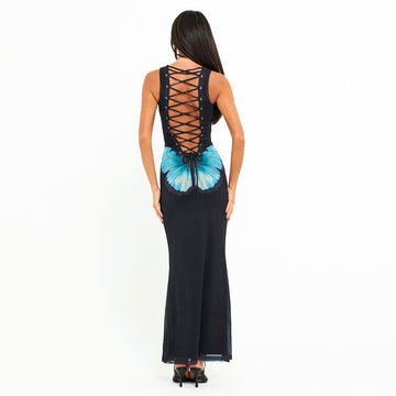 Mesh Backless Rope Sun Dress Aclosy Mesh Backless Rope Sun Dress Aclosy