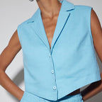 Vest High Waist Wide Leg Pants Suit Solid Color aclosy