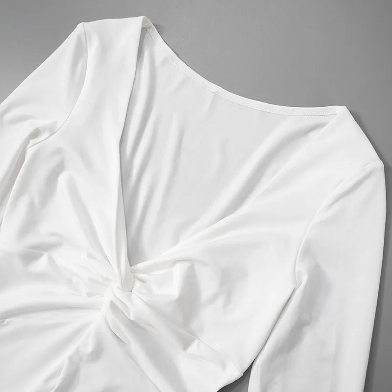Akaila Low Cut Long Sleeve Ruffled Mini Dress