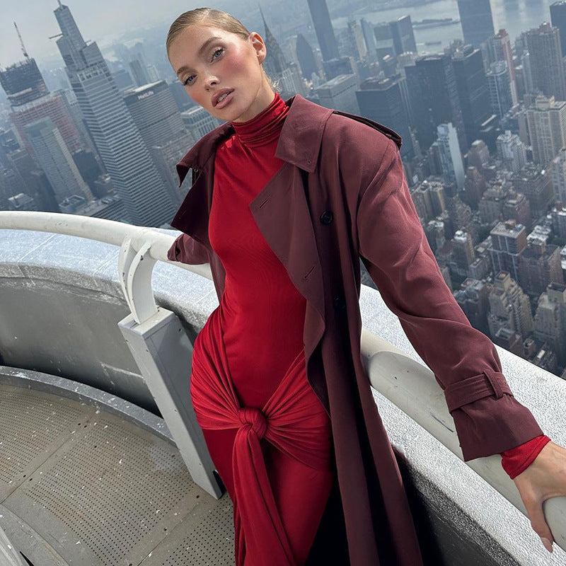 Half-high Collar Long Sleeves Dress Women's Fashion Tight Aclosy