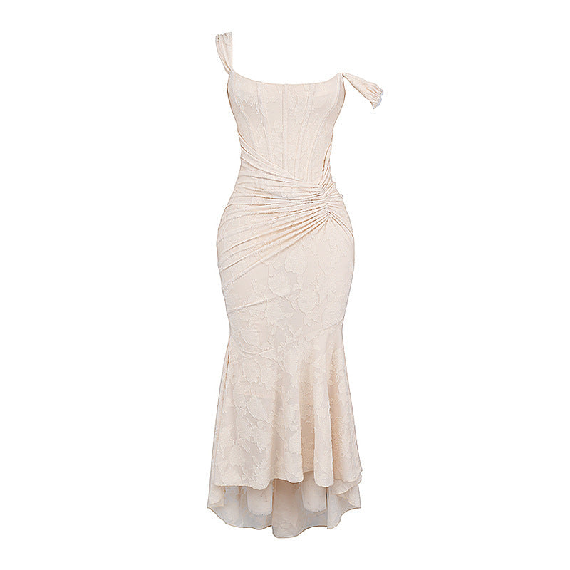 French Lace Dress Pleated Jacquard Aclosy