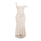 French Lace Dress Pleated Jacquard Aclosy
