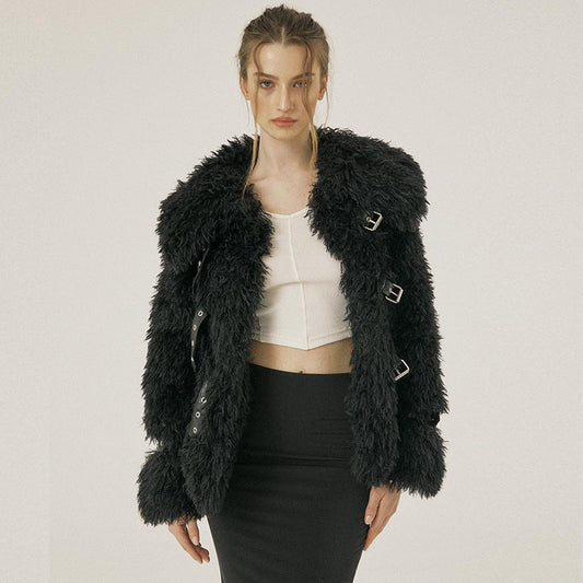 Fluffy Woolen Leather Ring Top Hot Girl Loose aclosy