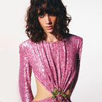 Round Neck Flower Waist Button Dress aclosy