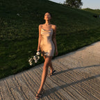 Champagne Banquet Dress Split Suspender Skirt Aclosy