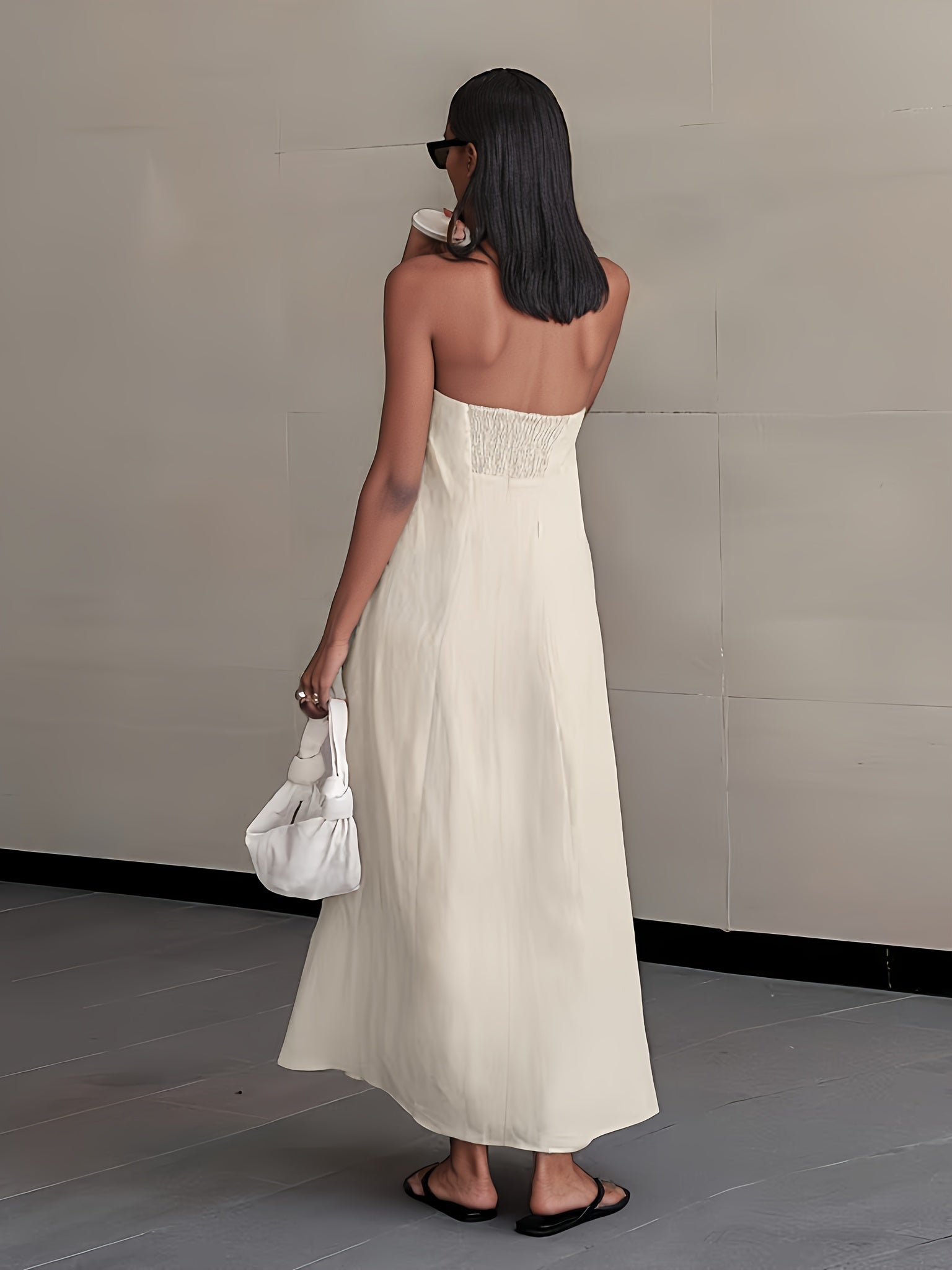 Linen High-Waisted Backless Patchwork Pocket Dress