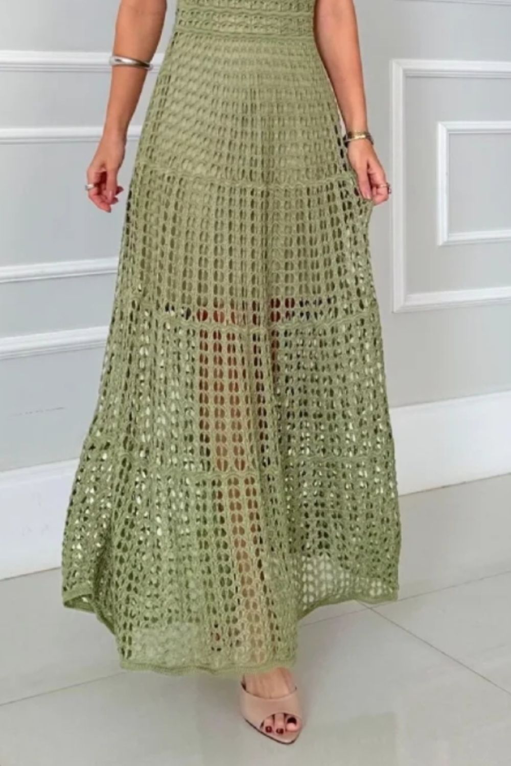 Hollowed-Out Sleeveless Maxi Dress