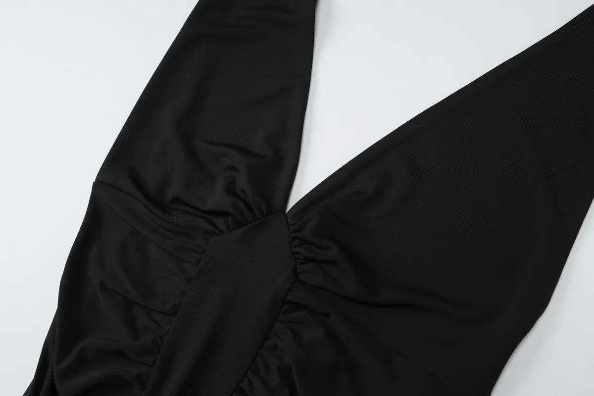 ELLA MESH V NECK MAXI DRESS-BLACK