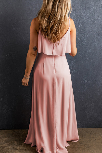 Slit Ruffled V-Neck Maxi Dress Trendsi