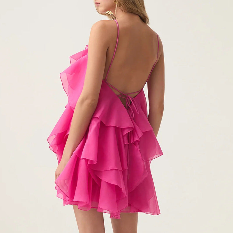 Halter flower lace-up sleeveless mini dress