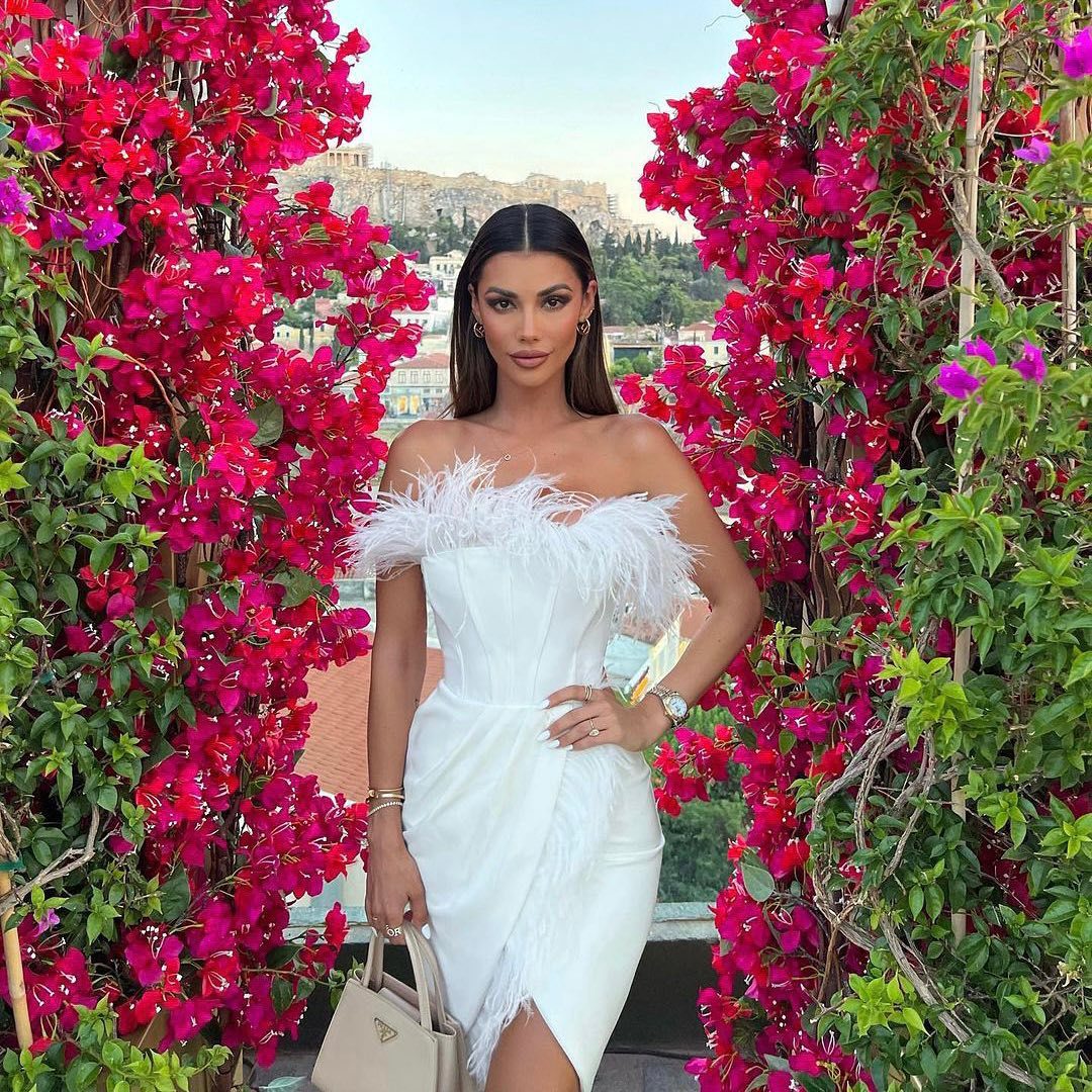 Sleeveless Dress In Europe And America Slim Fit, Slim Fit Split Feather Dress aclosy