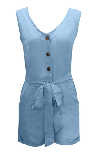 Full Size Tied V-Neck Sleeveless Romper with Pockets Trendsi