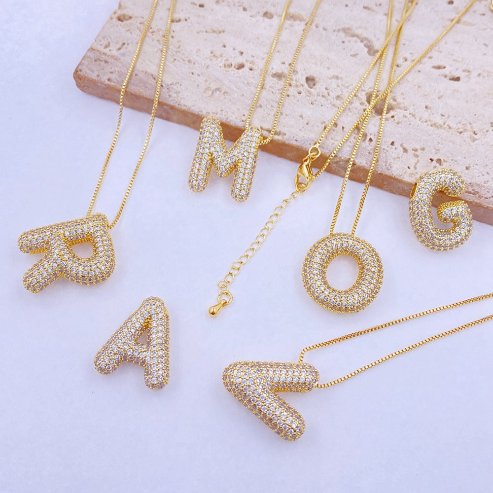 Inlaid Zircon Bubble Initial Necklace Trendsi