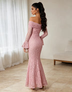 Rosalind Off-Shoulder Lace Mermaid Maxi Dress - Pink