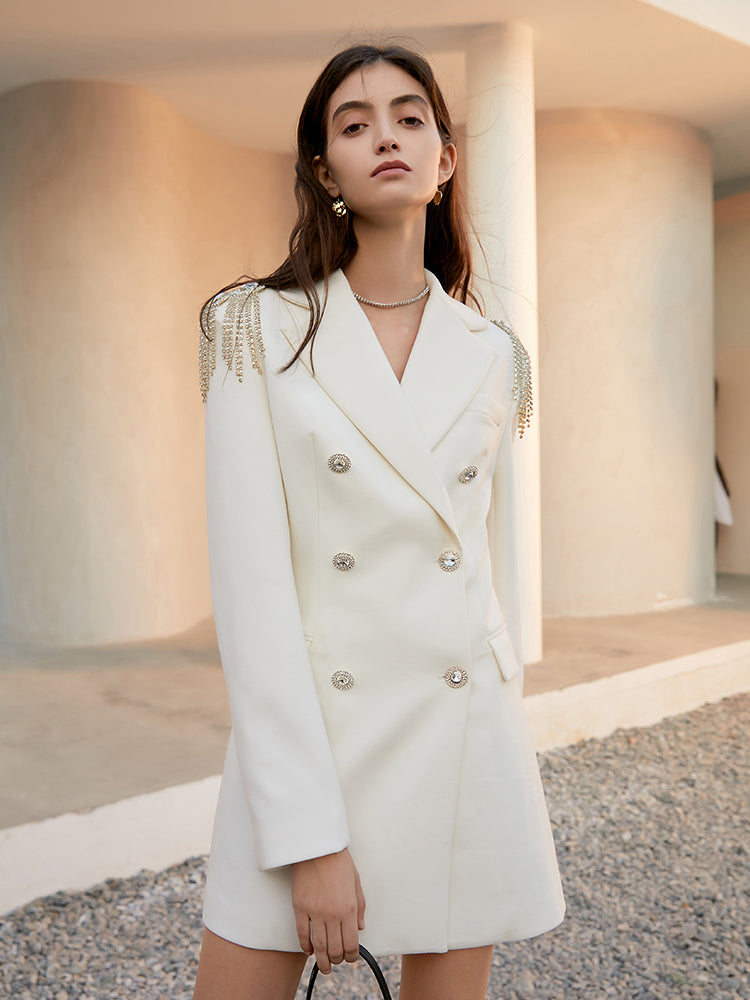 Double-Breasted Woolen Suit Dress Aclosy