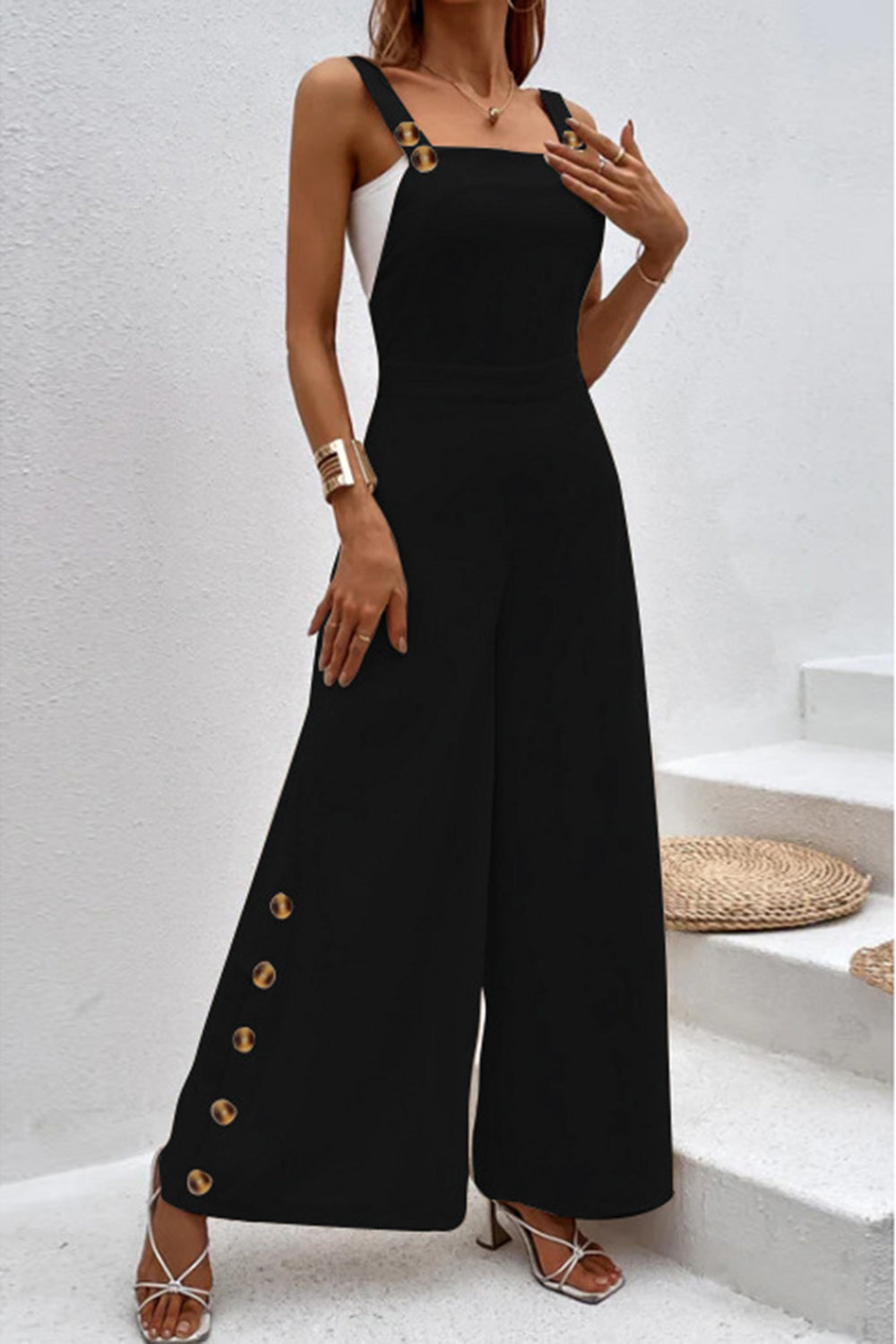 Square Neck Wide Strap Jumpsuit Trendsi