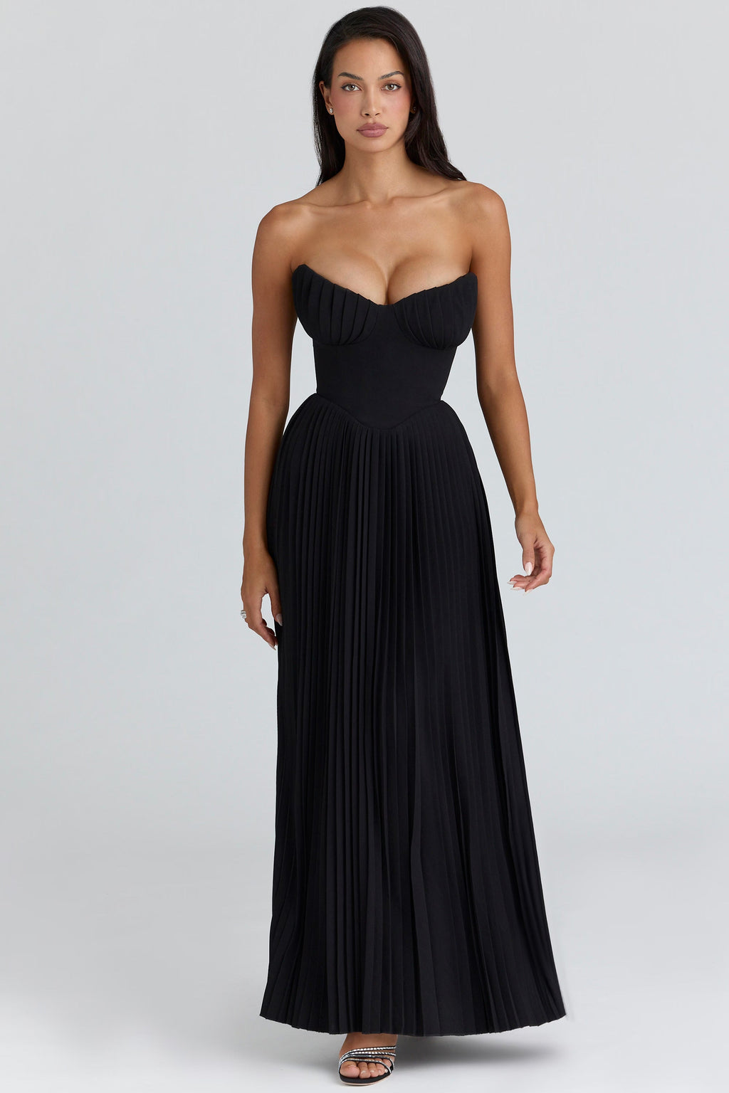 Alyia Elegant Ocean Blue Maxi Dress-Black aclosy