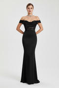 Black off shoulder evening prom dress