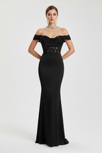 Black off shoulder evening prom dress
