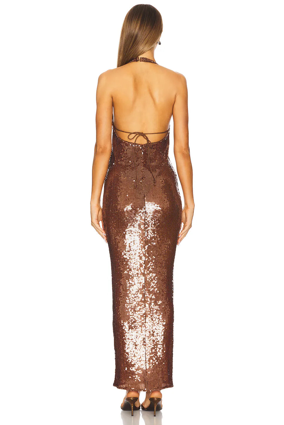 Alerika Deep V Neck Sequin Halter Bodycon Maxi Dress