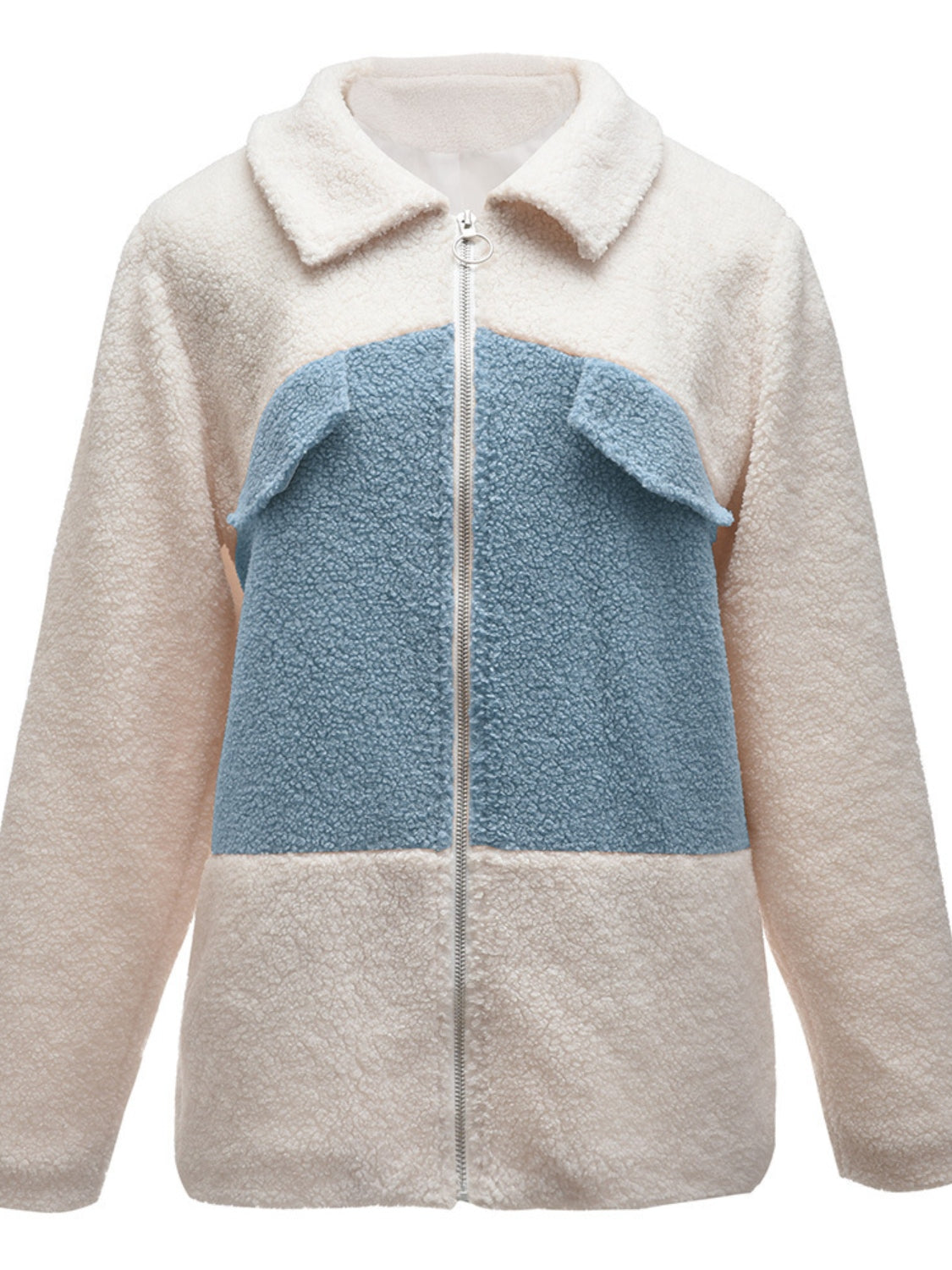 Ivy Lane Plush Contrast Zip Up Coat Trendsi