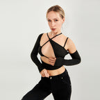 Long Sleeve Top Cut Out Asymmetrical Neck aclosy