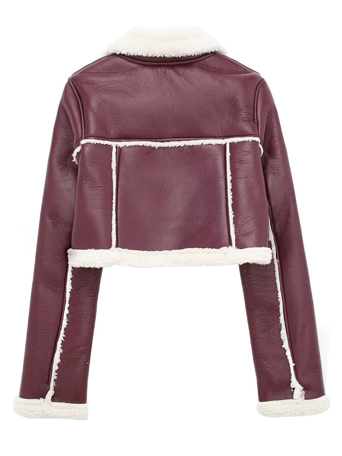 Collared Neck Long Sleeve Plush Cropped Jacket Trendsi