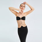 Metal Chain Halterneck Wrap Bust Cutout Party Dress aclosy