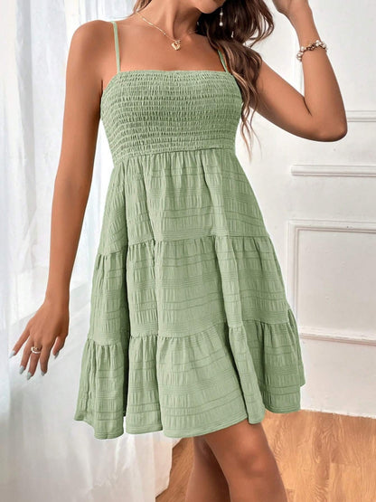 Smocked Tiered Sleeveless Mini Dress Trendsi