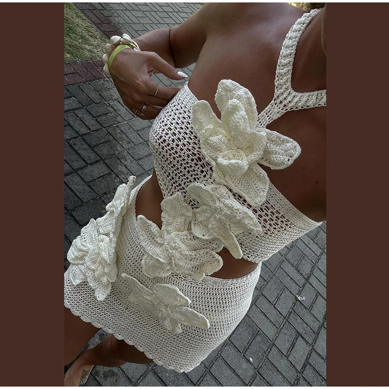 Fashionable Knitted Flower Women's Mini Dress Aclosy