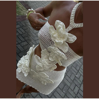 Fashionable Knitted Flower Women's Mini Dress Aclosy