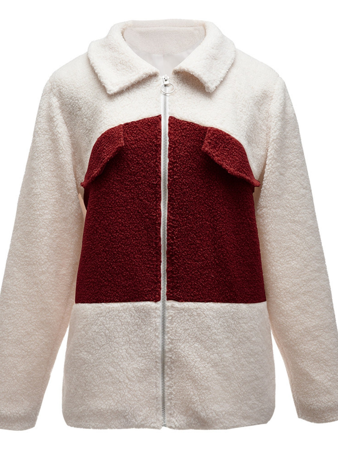 Ivy Lane Plush Contrast Zip Up Coat Trendsi