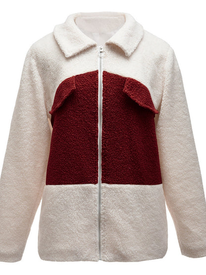 Ivy Lane Plush Contrast Zip Up Coat Trendsi