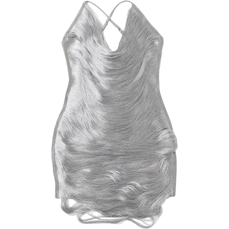Elika Silver Backless Party Mini Dress
