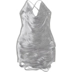 Elika Silver Backless Party Mini Dress