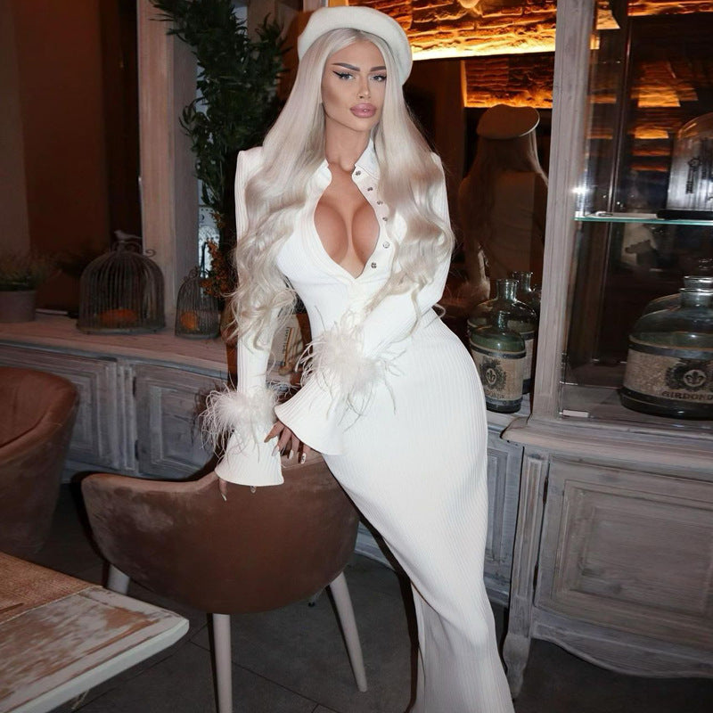 Women's Fashion Temperament Polo Collar Long Dresses Aclosy