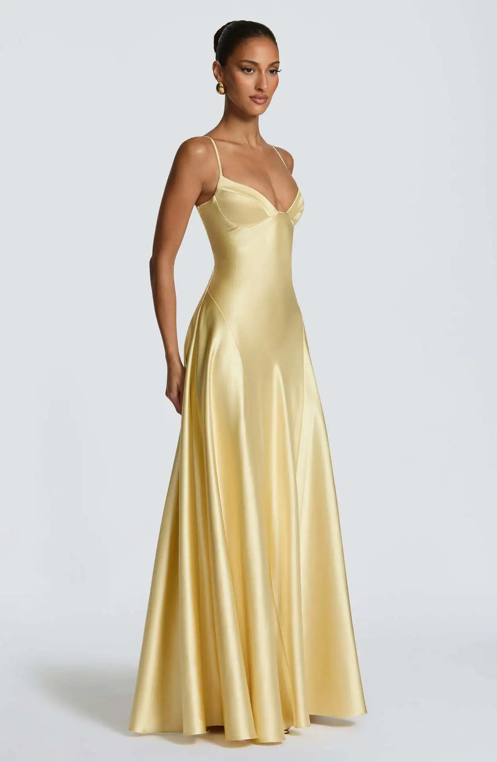 Alana Strapless Satin Cinched-Waist Maxi Evening Gown