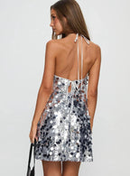 Alisia Mini Sequin Party Dress-Silver aclosy