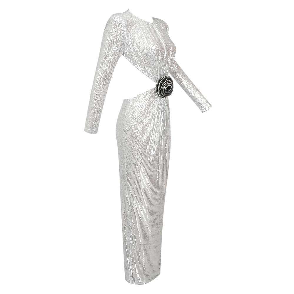 Leisure Women's Sequin Long Dress Elegant Slim Backless High-end Party Aclosy