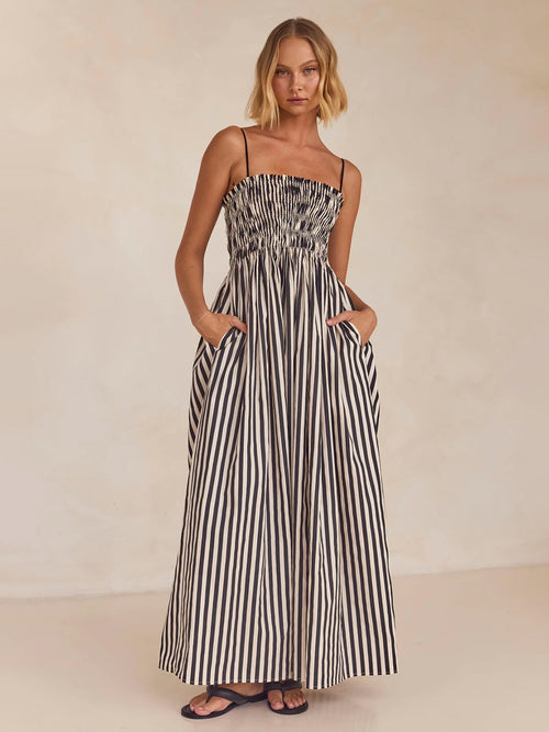 Smocked Striped Square Neck Cami Dress Trendsi