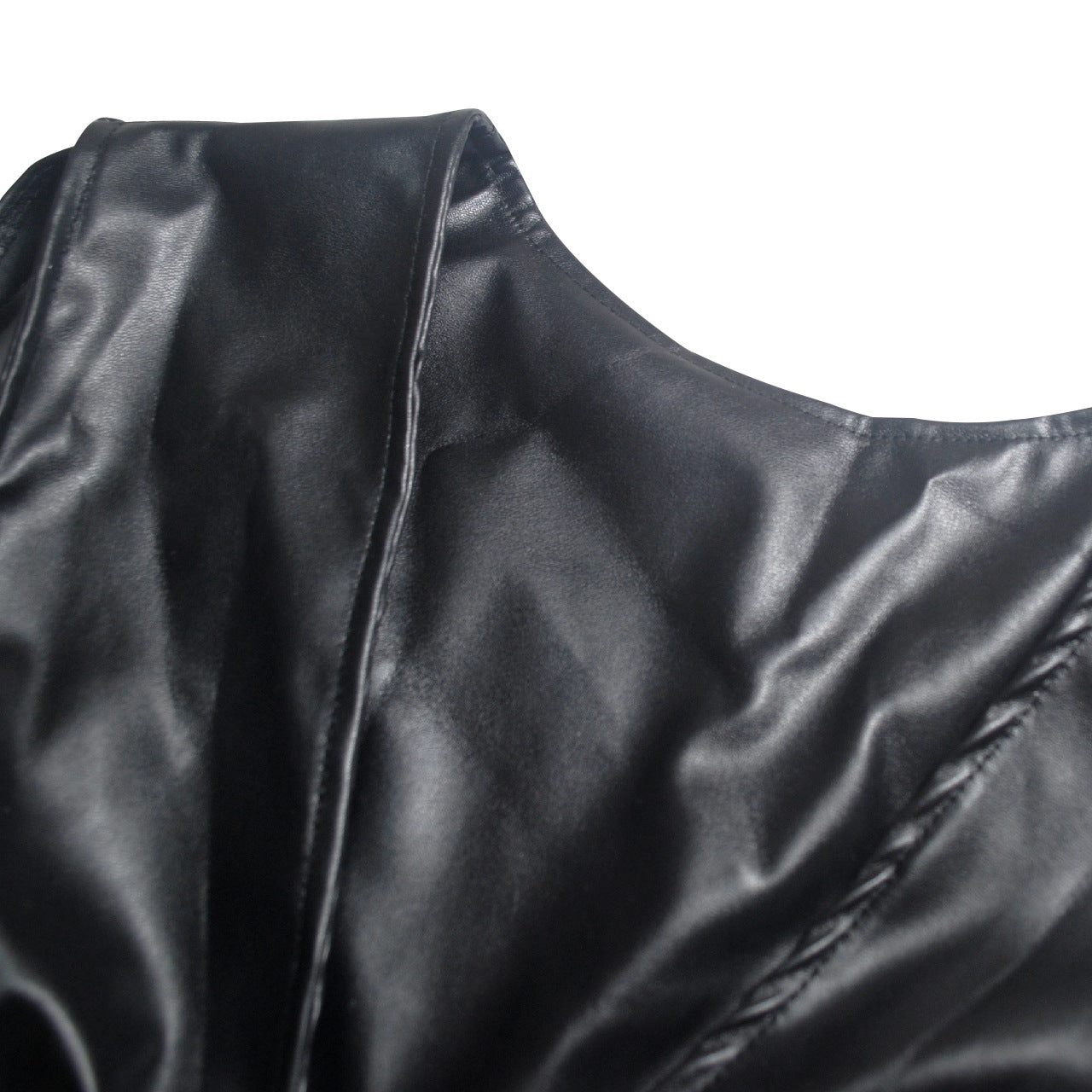 Women's Fashion Mesh Corset Sheath Faux Leather Dress Aclosy