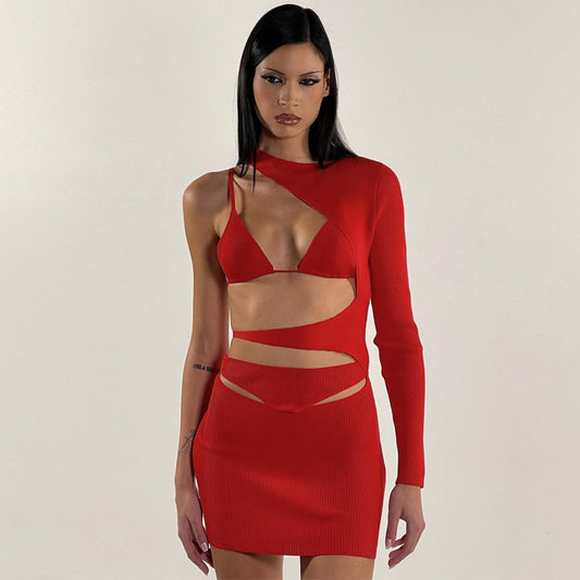 Slim-fit Waist Solid Color Long Sleeve Narrow Dress Aclosy